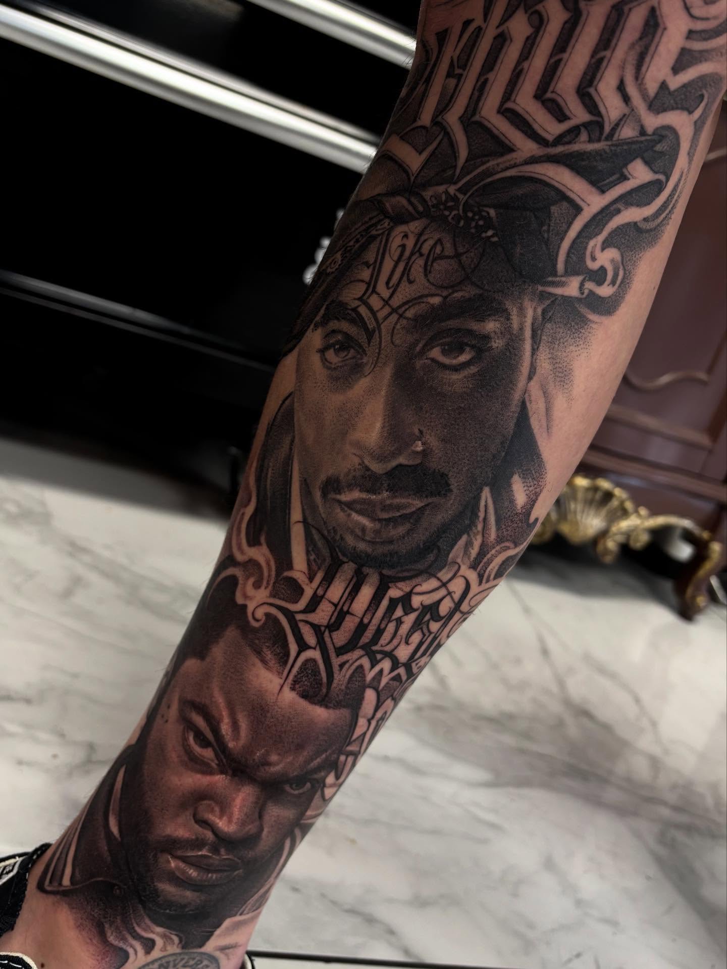 Tupac Shakur realism tattoo on the forearm by Ashley brown, Las Vegas, Nevada