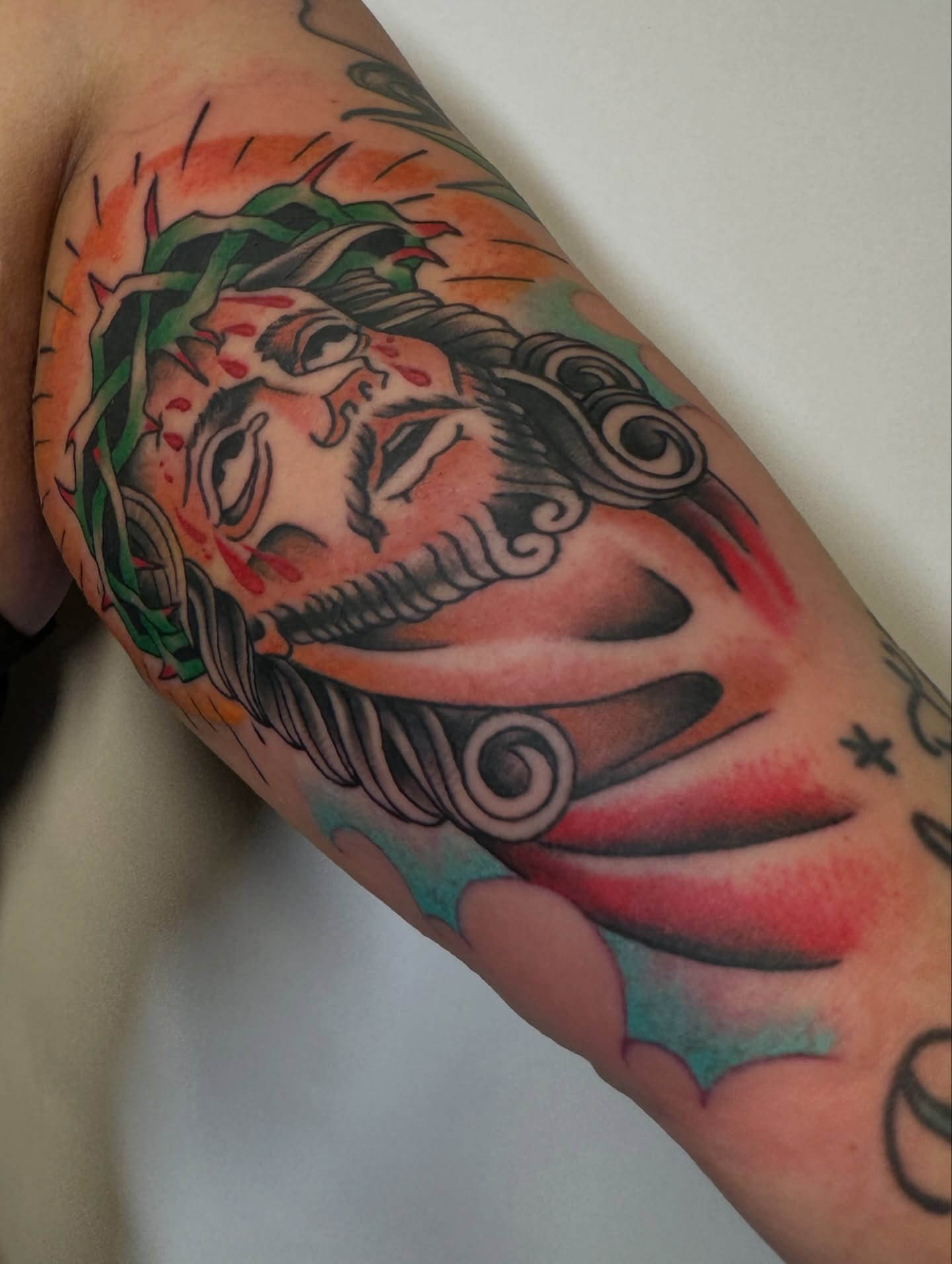 Jeweled warrior American traditional tattoo on the forearm by Heather Cherish