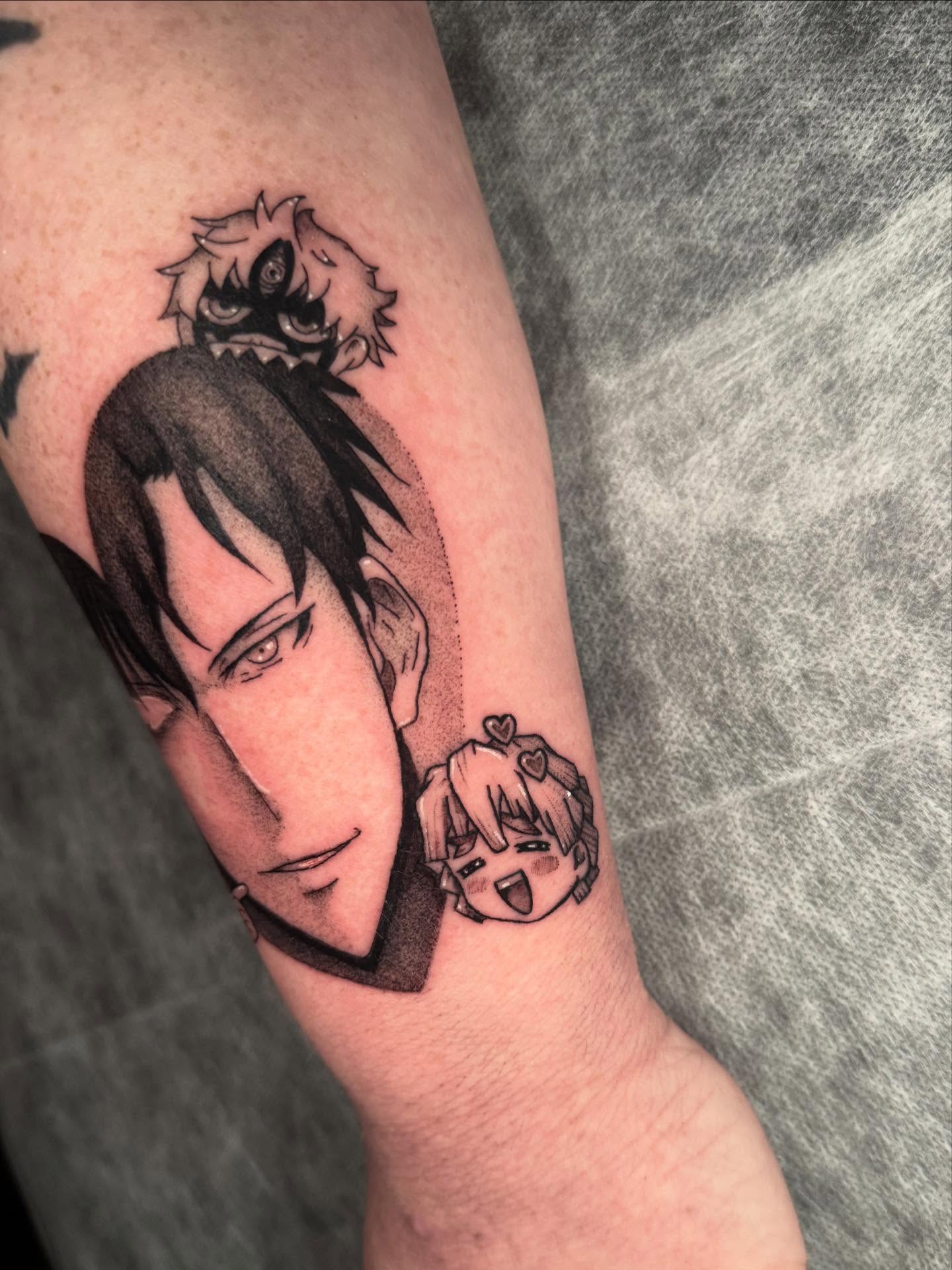 Tattoo by @hackytats — dotwork, anime