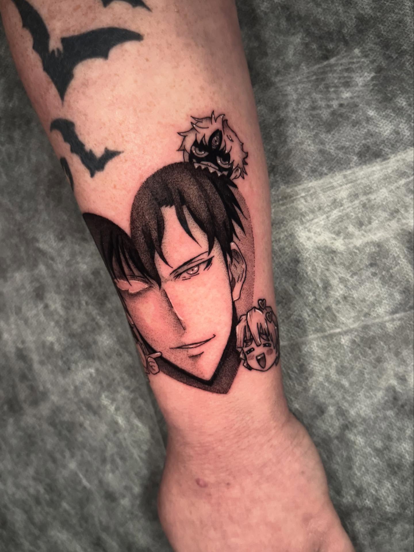 Tattoo by @hackytats — anime, dotwork