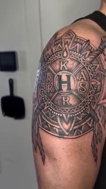 Mandala with initials geometric tattoo by Matthew Crawley