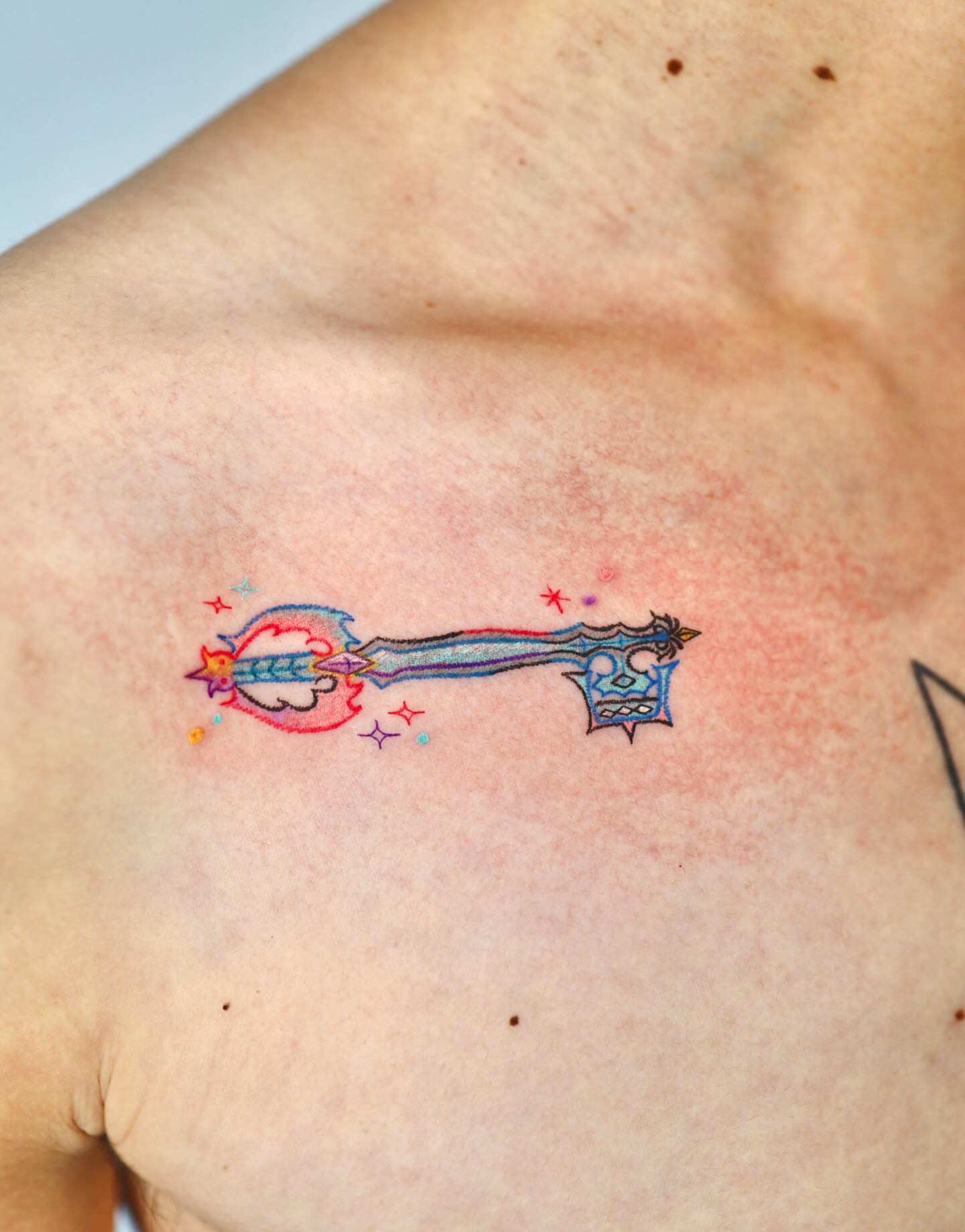 Key new school tattoo on the chest by Kettle🤍케틀