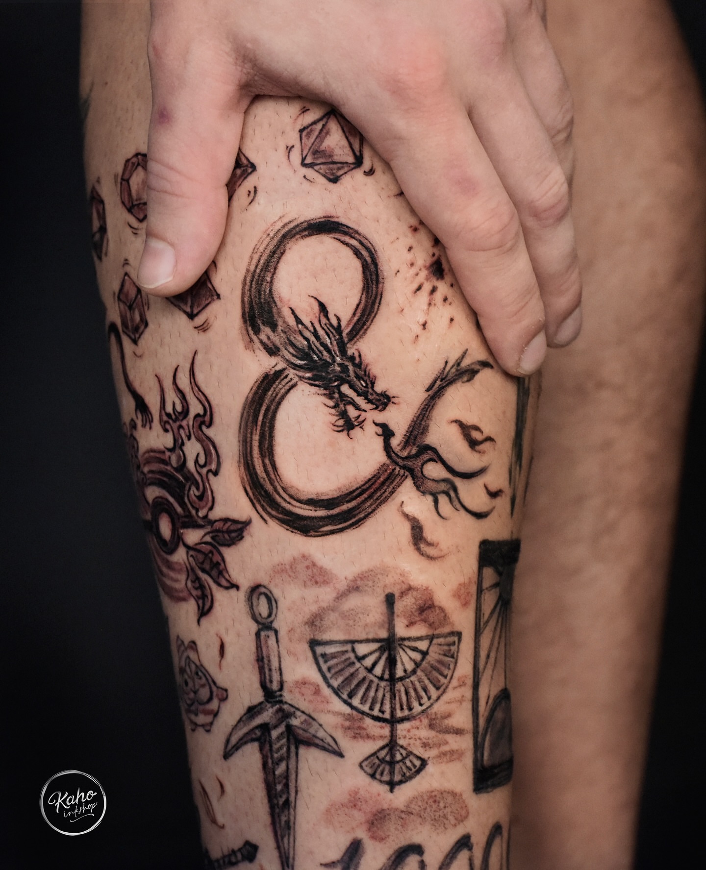 Tattoo by @kahoinkshop — black_and_grey