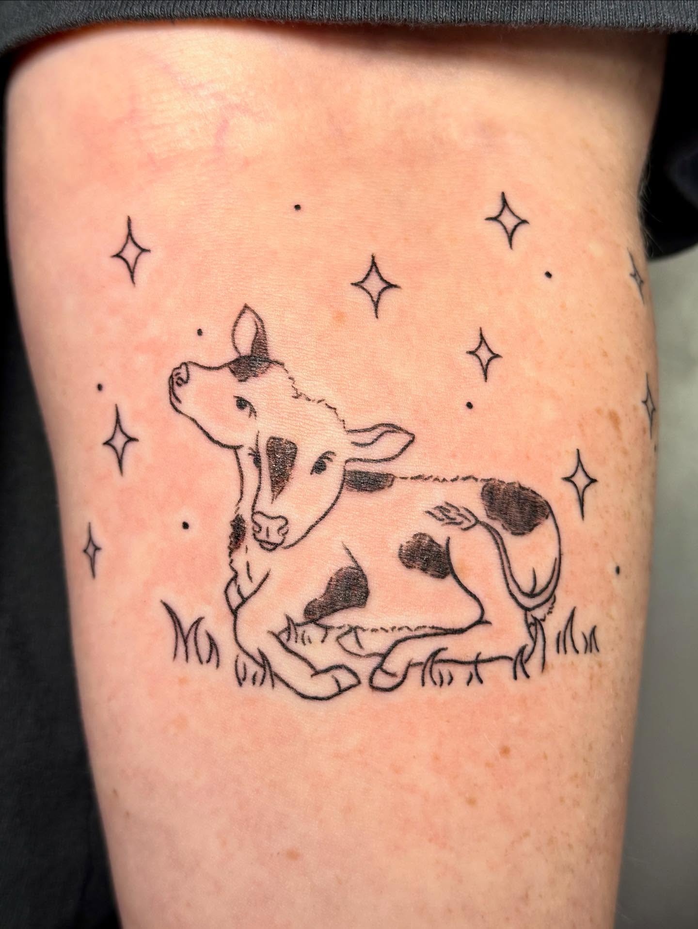Cow dotwork tattoo on the forearm by CharlieBoy