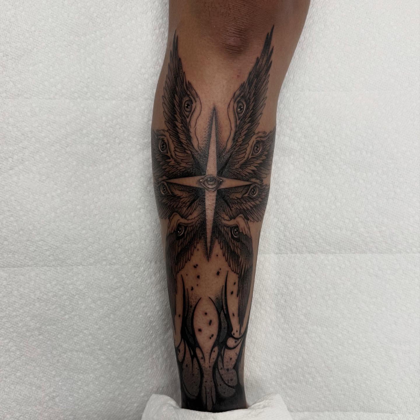 Tattoo by @tattedbycamryn โ dotwork, black_and_grey