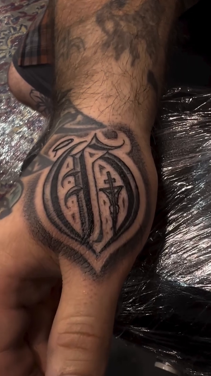 Monogram lettering script tattoo by F e A R