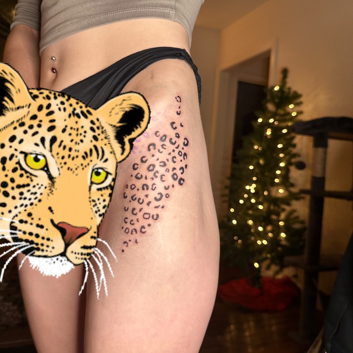 Leopard realism tattoo on the thigh by Swag Originator