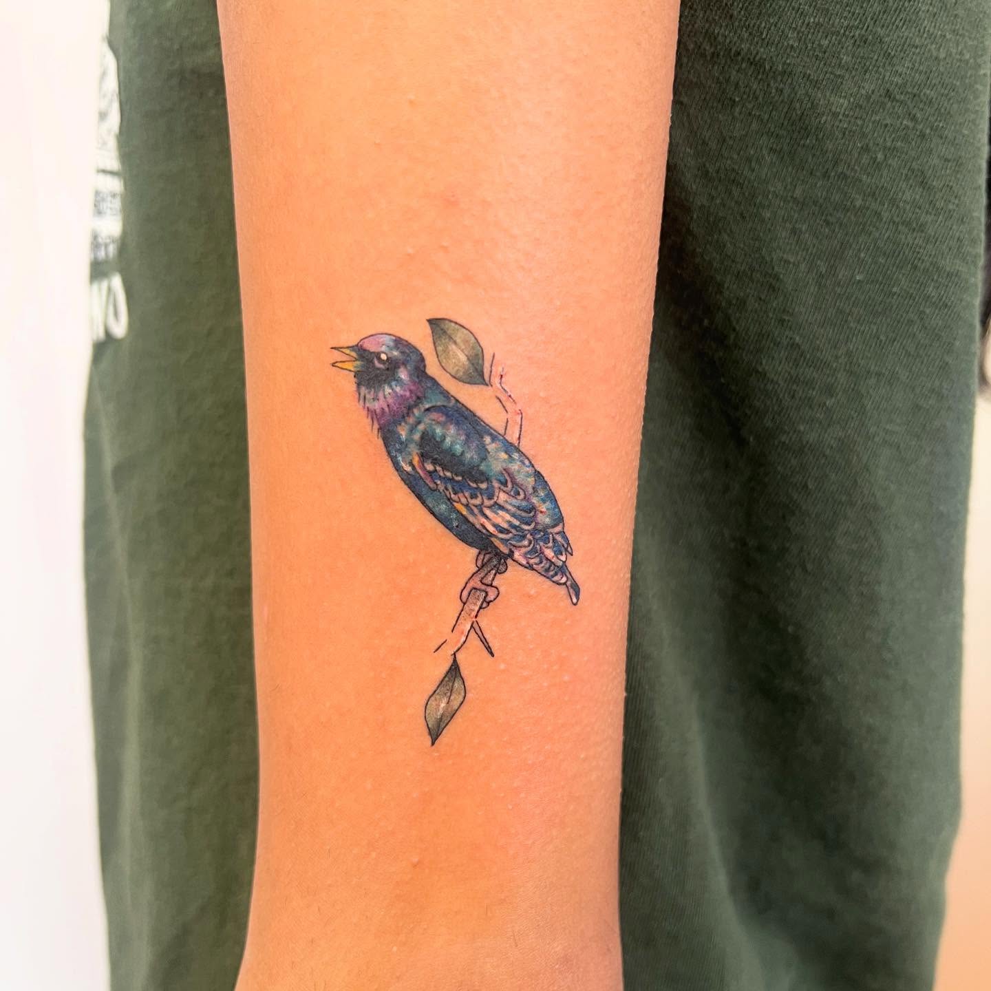 Bird realism tattoo on the forearm by 🍄‍🟫🍄Moth🍄🍄‍🟫