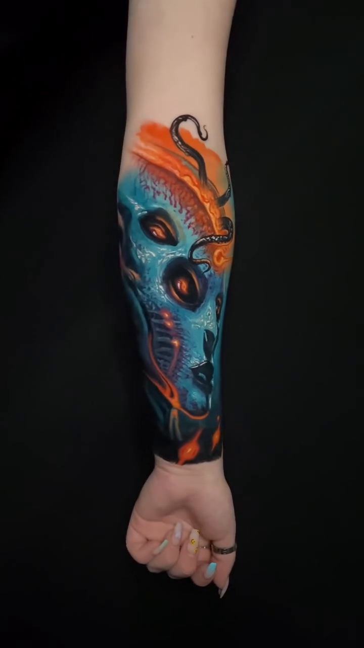 Skull with tentacles realism tattoo by Sean Foy