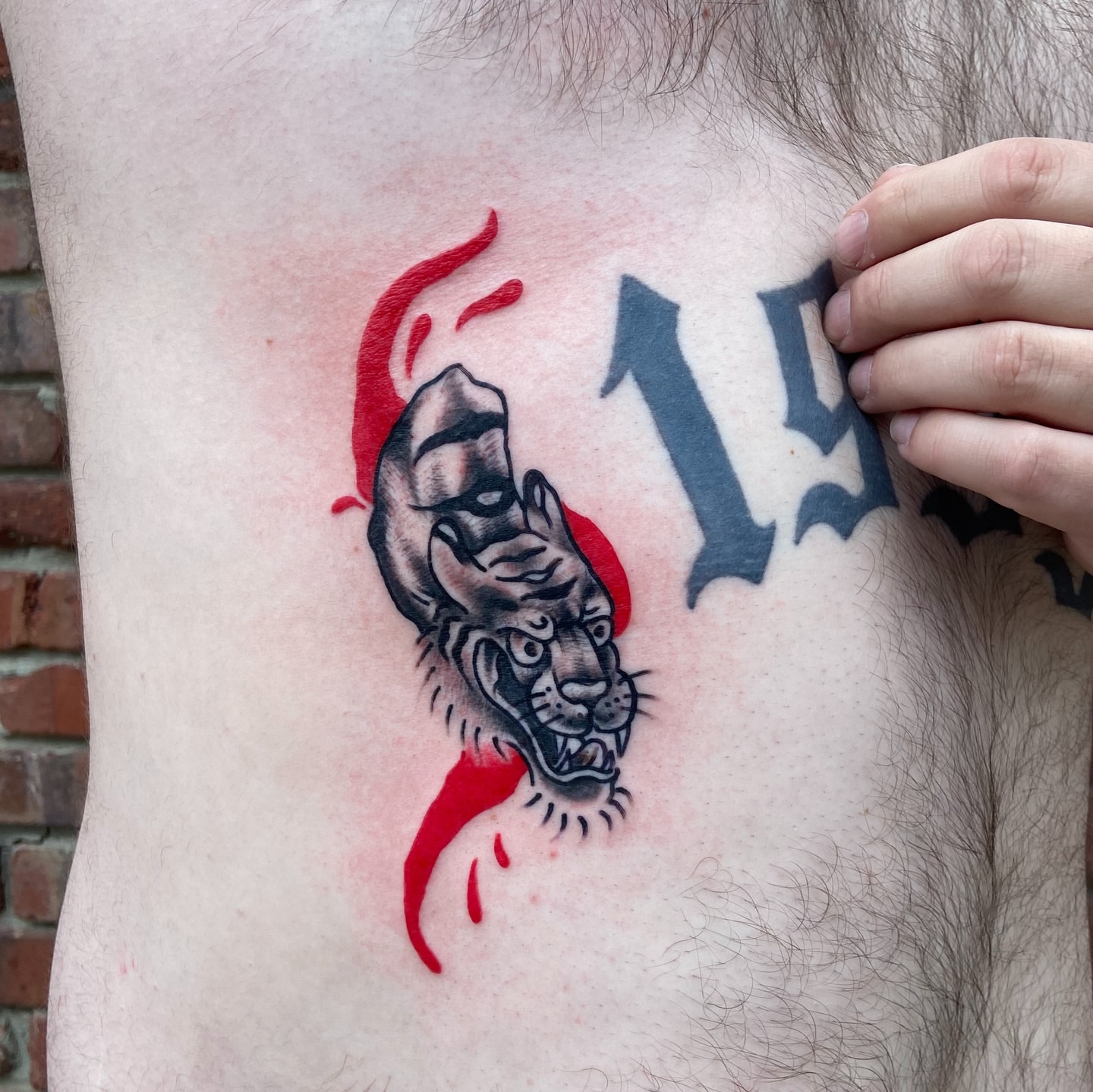 Tiger realism tattoo on the thigh by Anthony Robles