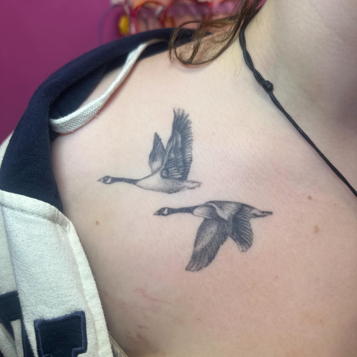 Geese black and grey tattoo on the chest by Vegas Tattoo Mommy ๐๐, Las Vegas, Nevada