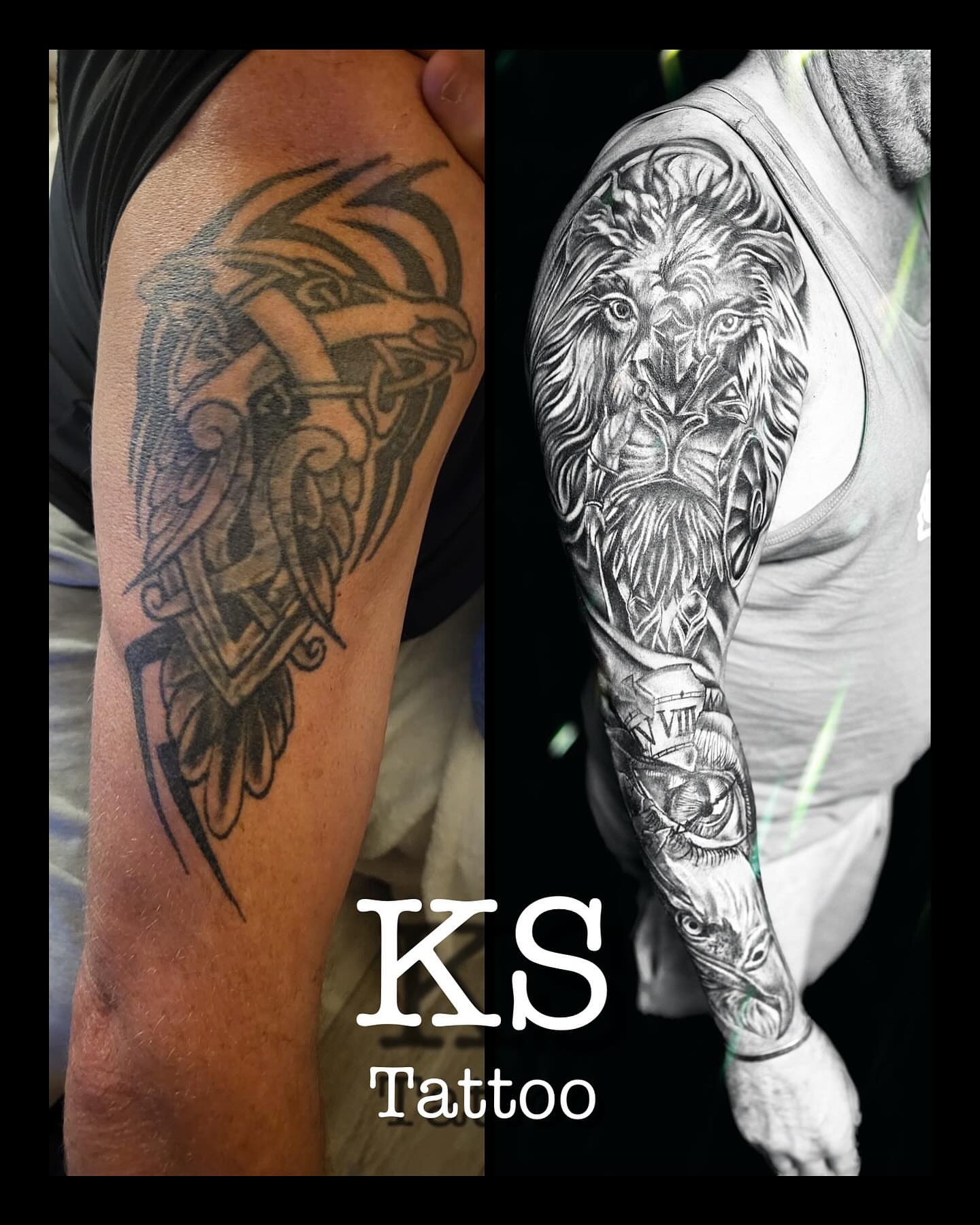 Lion realism tattoo on the forearm by Karen Smith