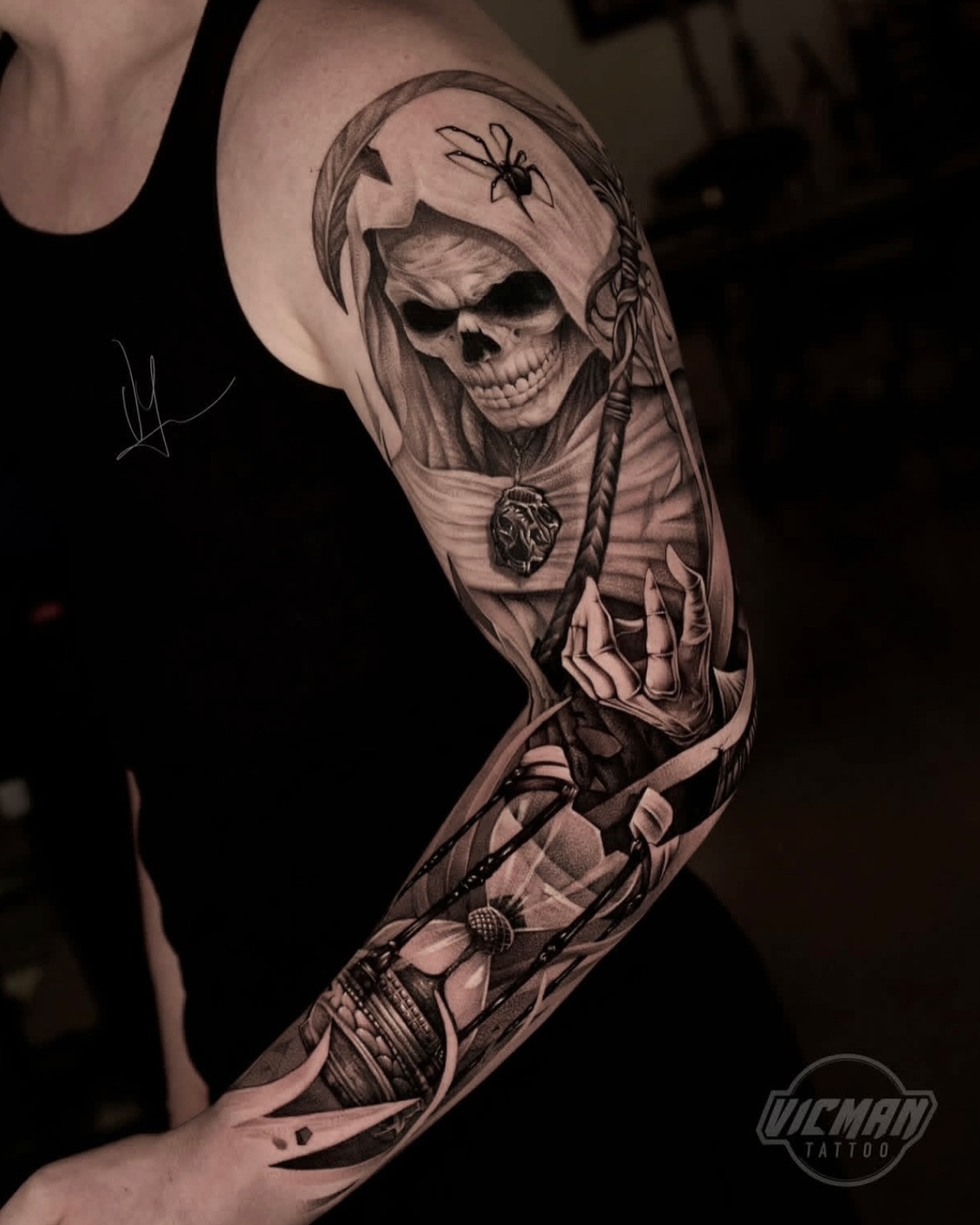 Tattoo by @vicmantattooartist — realism, black_and_grey