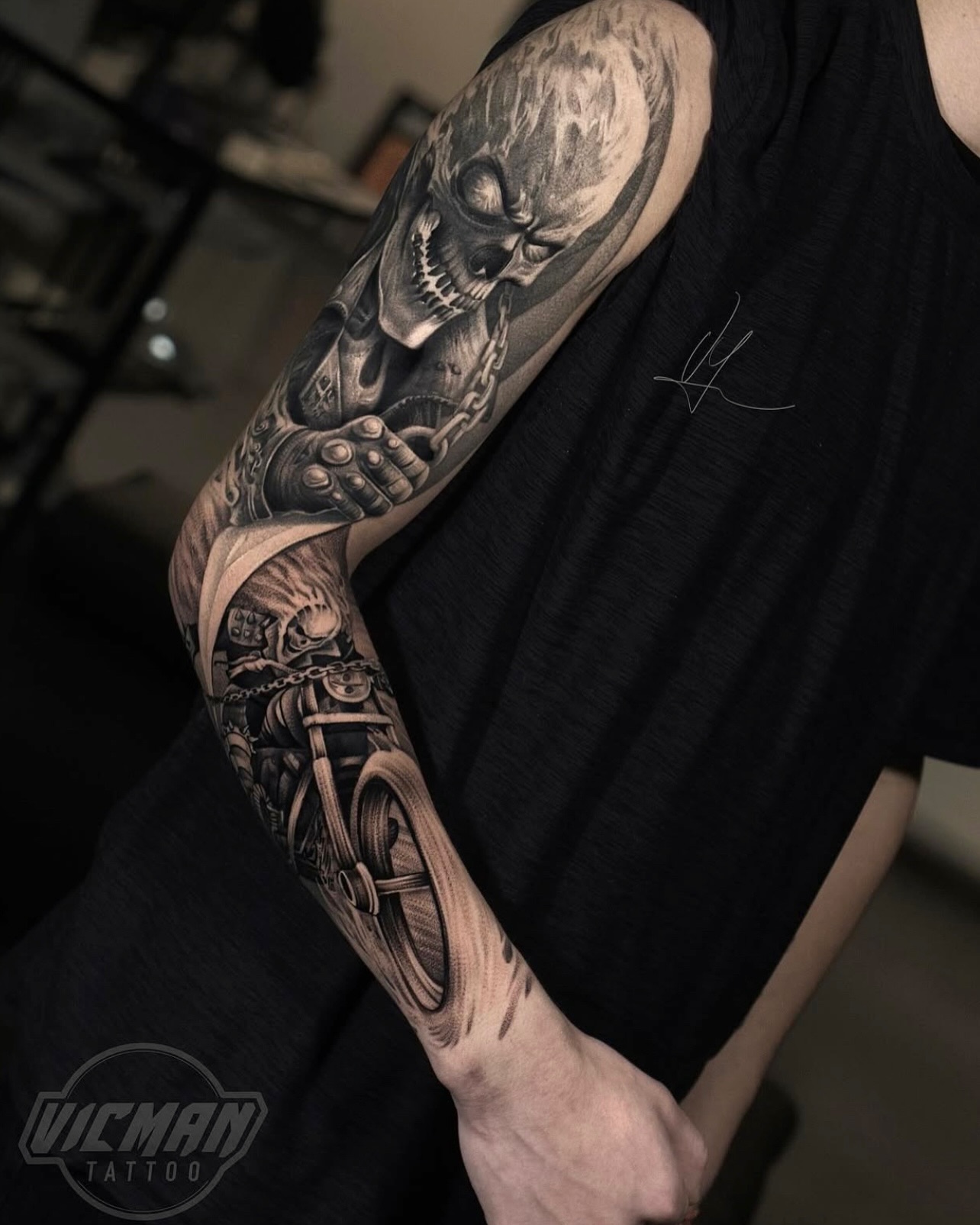 Tattoo by @vicmantattooartist — realism, dark_realism