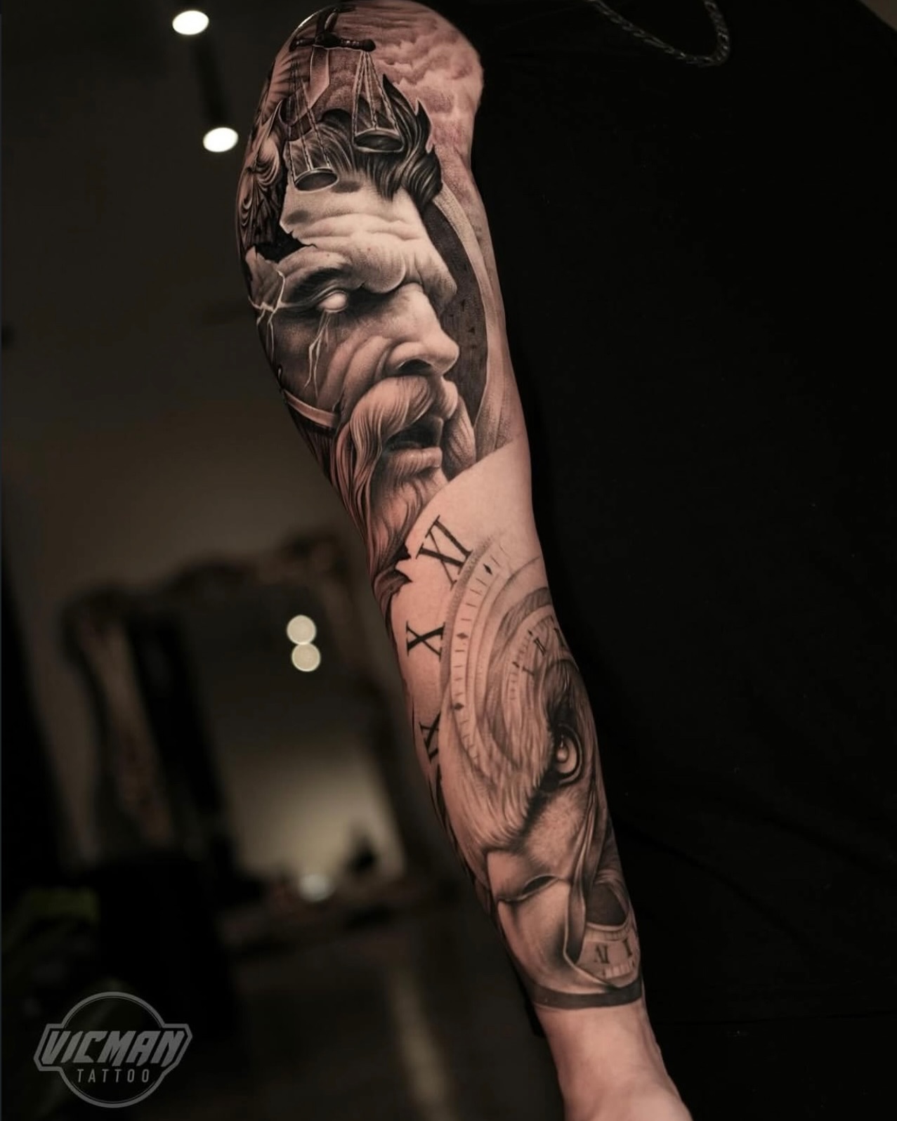 Tattoo by @vicmantattooartist — realism, black_and_grey