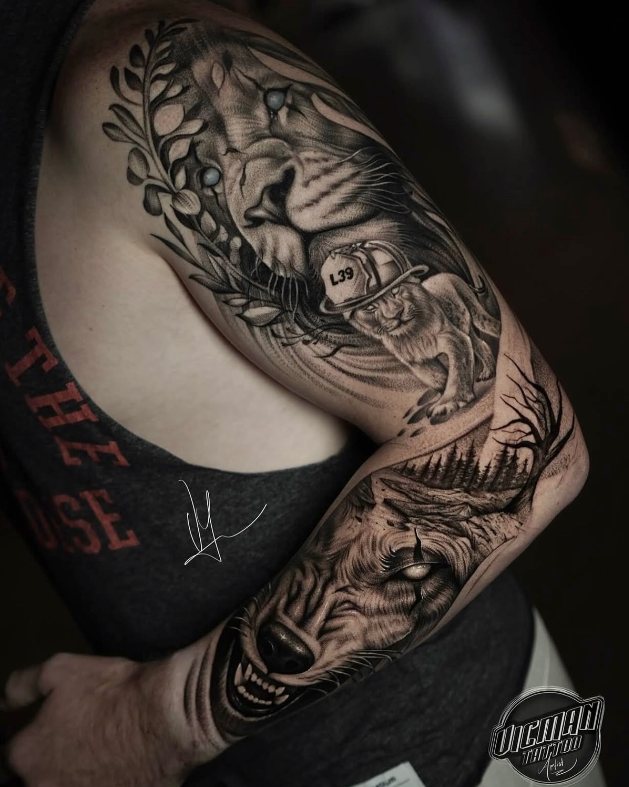 Tattoo by @vicmantattooartist — realism, black_and_grey