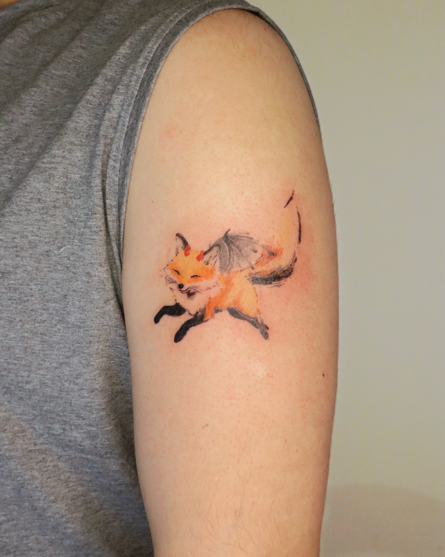Fox watercolor tattoo on the forearm by Sylvia｜思岐, Vancouver, British Columbia