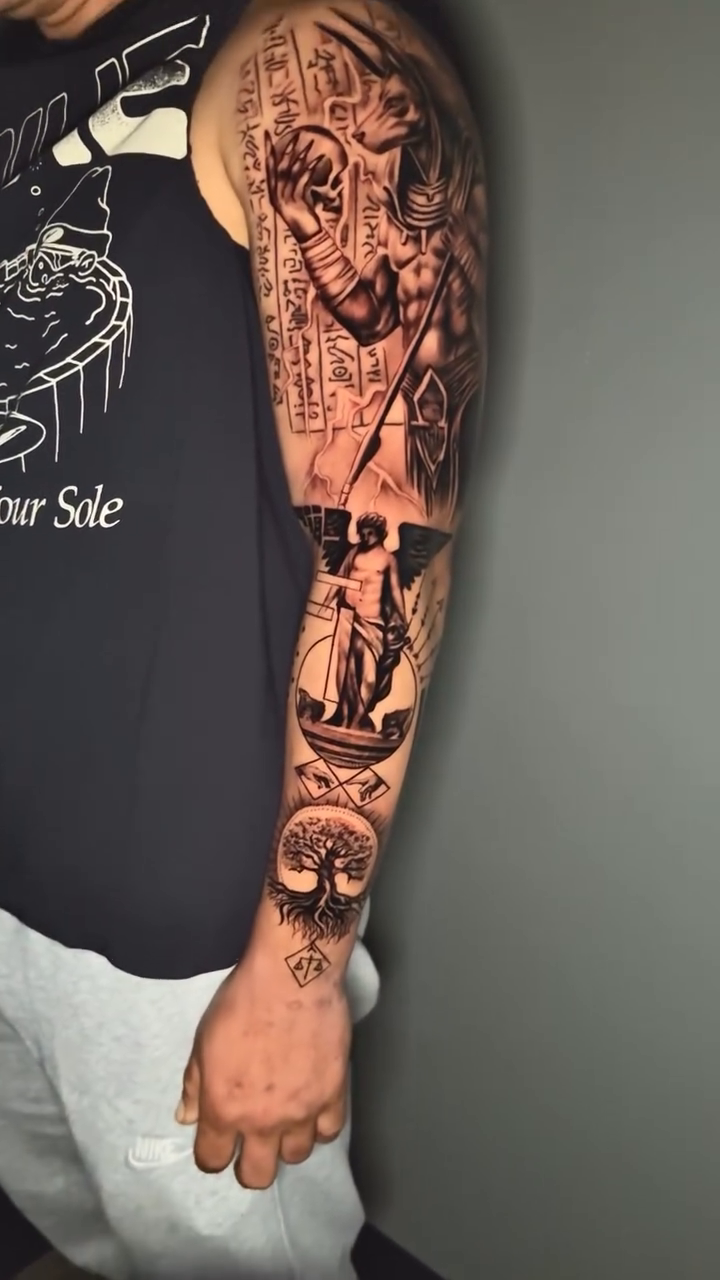 Egyptian themed sleeve realism tattoo by INK with KIRON 🇳🇵 🇺🇸DTX, Dallas, Texas
