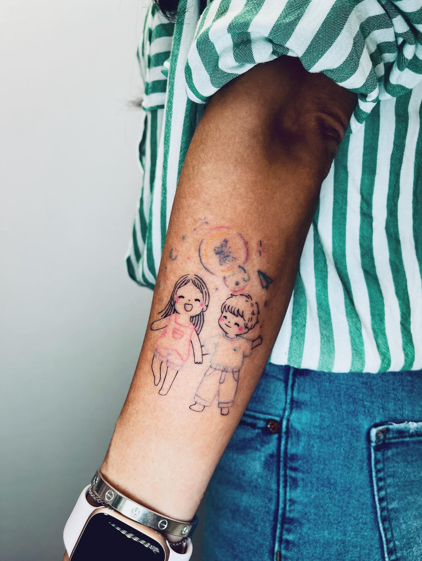 Children illustrative tattoo on the forearm by vivian
