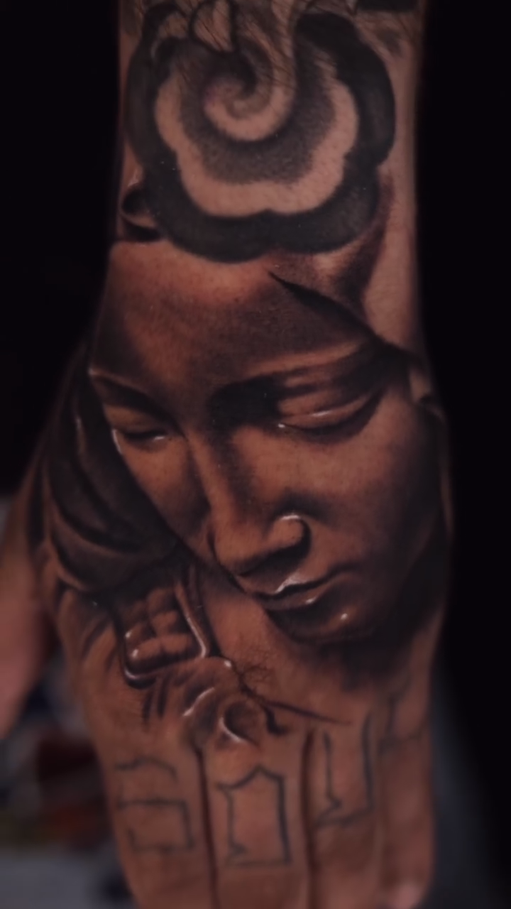Portrait of a woman realism tattoo by Anthony Maya