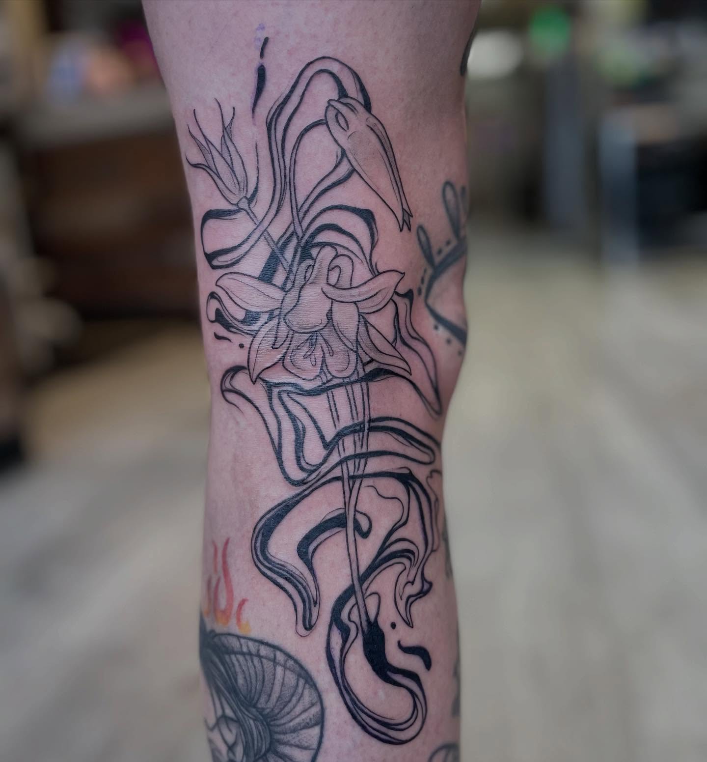 Orchid black and grey tattoo on the forearm by Stevie Timmreck, Utica, Michigan