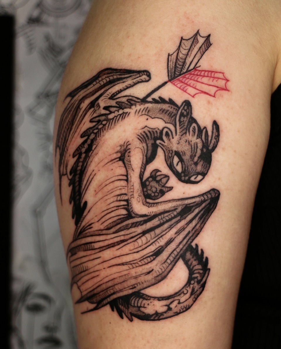 Tattoo by @baldpeaches — black_and_grey