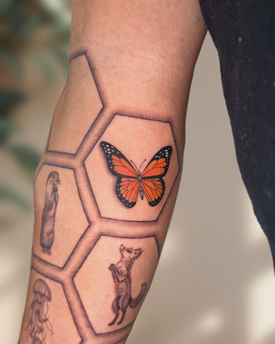 Butterfly realism tattoo on the forearm by Ingrid Rojas