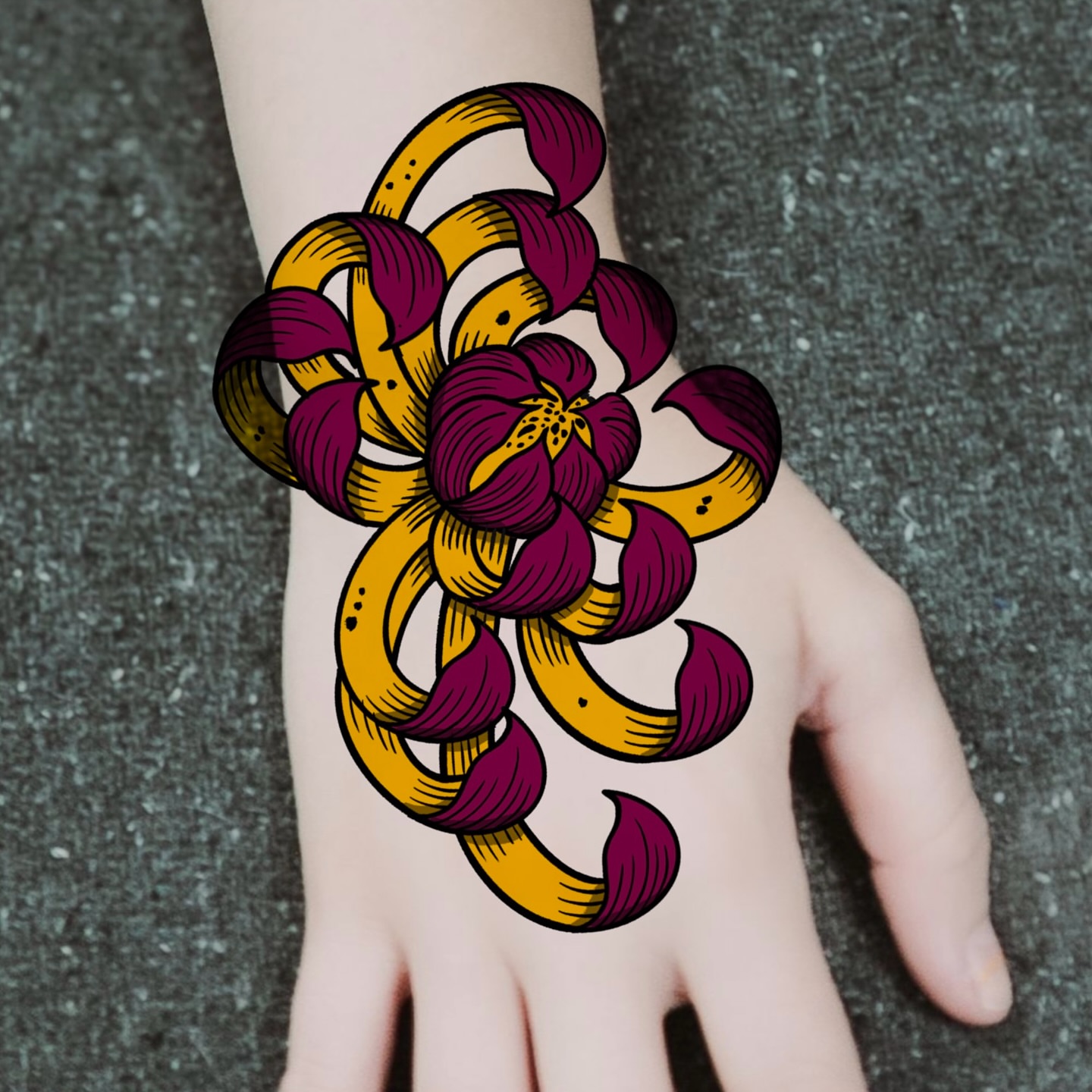 Flower American traditional tattoo on the hand by Mike Gorman - Portland Maine Tattoo Artist, Portland, Maine