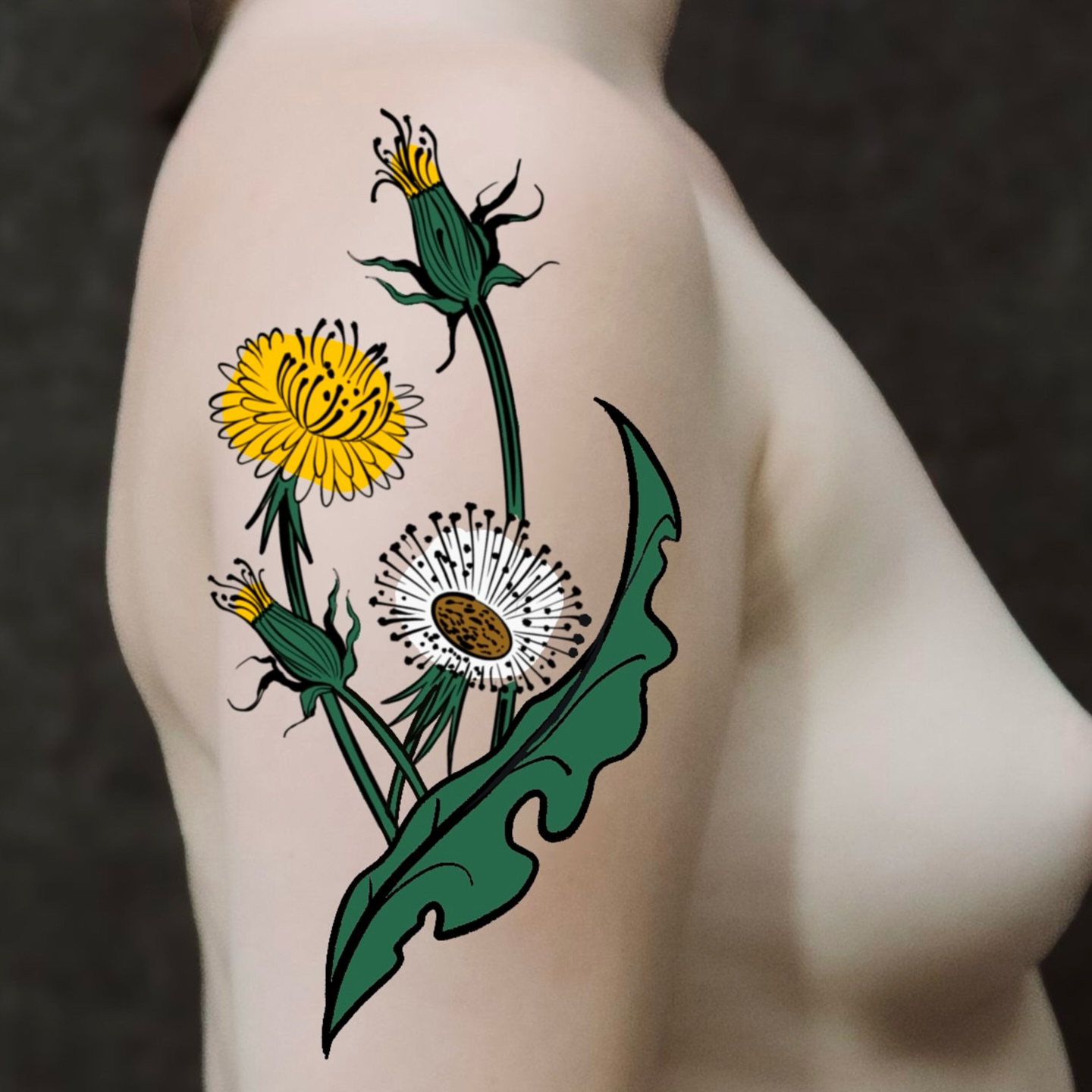 Dandelion dotwork tattoo on the thigh by Mike Gorman - Portland Maine Tattoo Artist, Portland, Maine