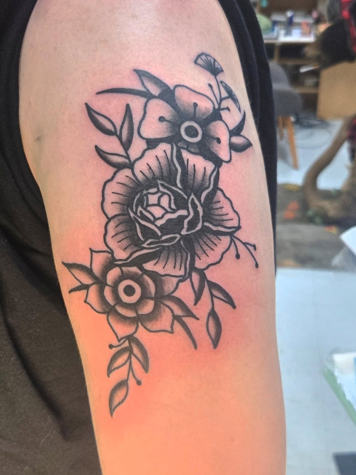 Flowers American traditional tattoo on the forearm by Abigail (Bgail) Boyd
