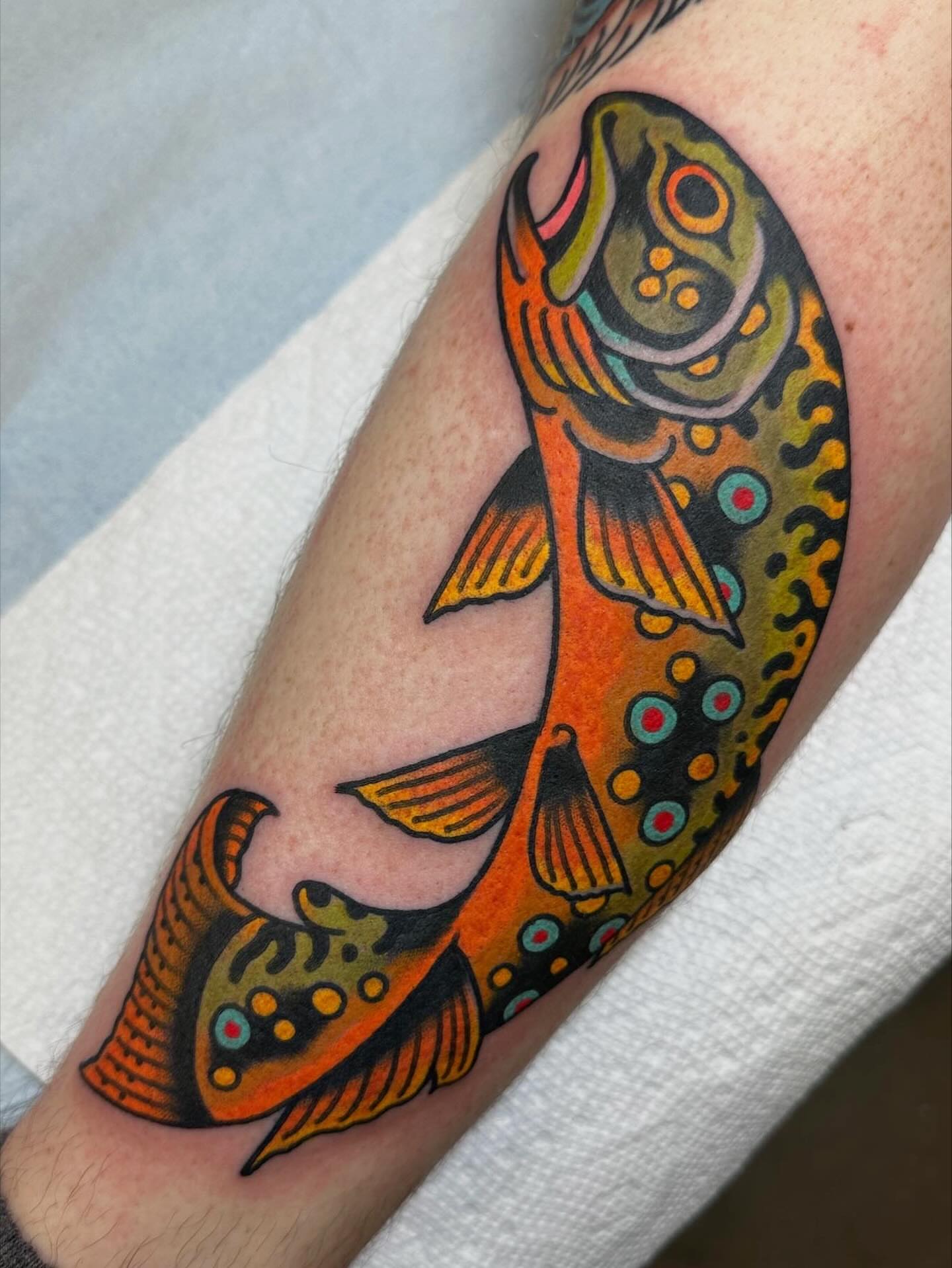 Fish American traditional tattoo on the forearm by Danny Reed, Asheville, North Carolina