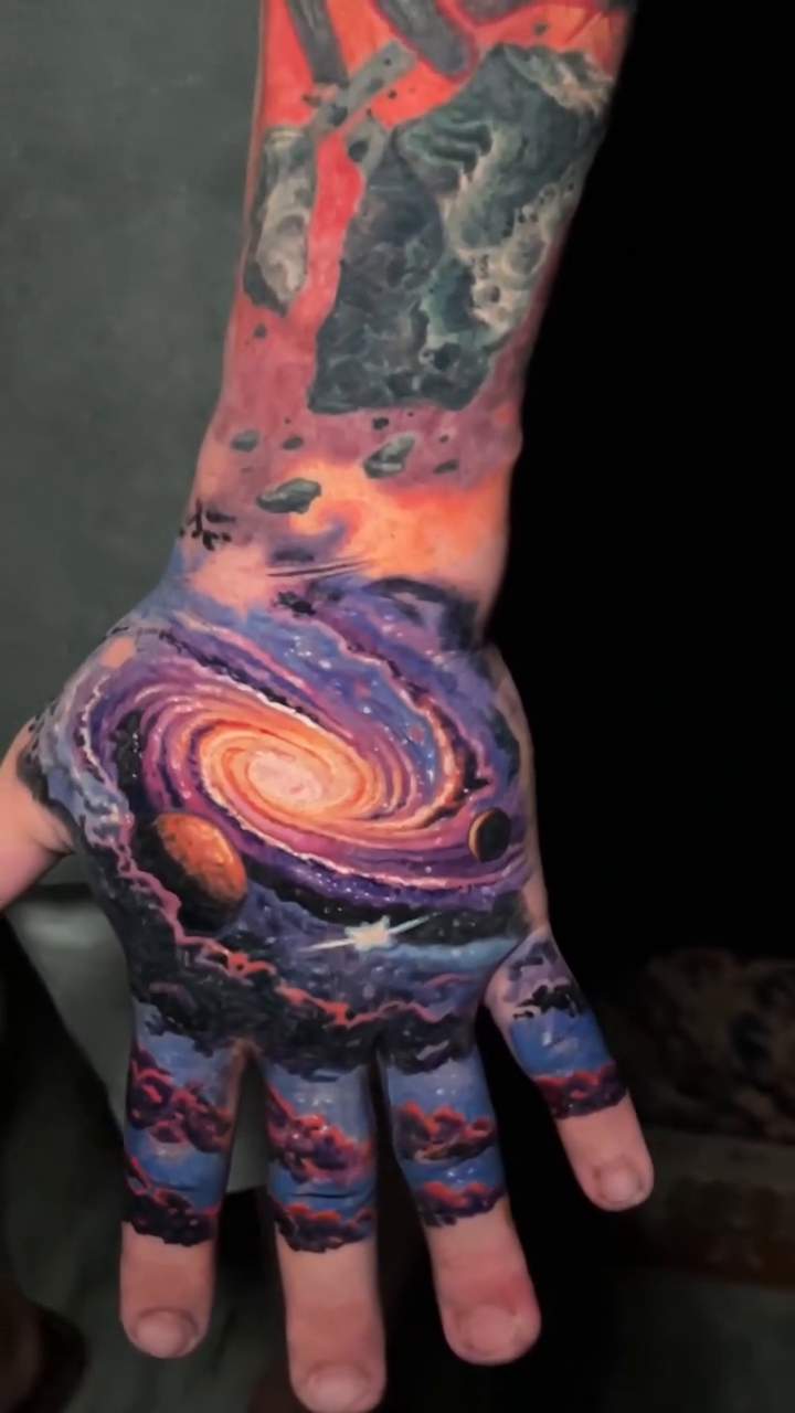 Galaxy and planets realism tattoo by Sean Foy