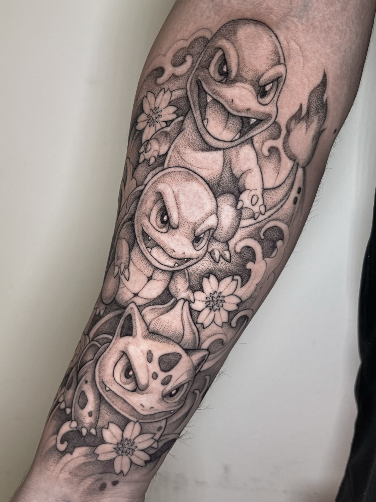 Squirtle evolution line black and grey tattoo on the forearm by 🇰🇷jijitattoo 🇺🇸