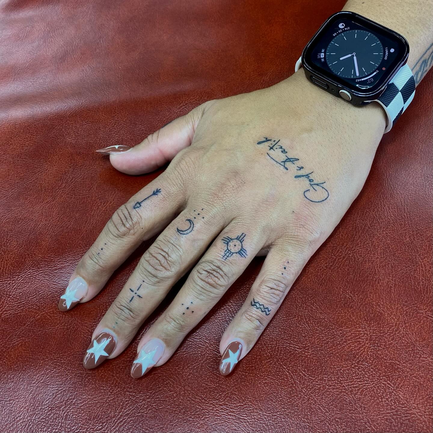 Finger tattoos dotwork tattoo on the hand by Emmaleigh Rose