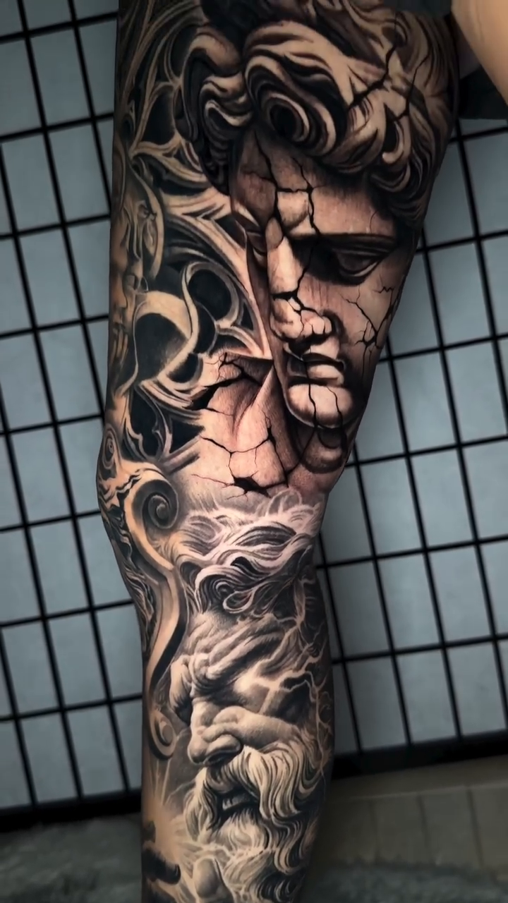 Bust of a classical statue realism tattoo by Anthony Ramirez