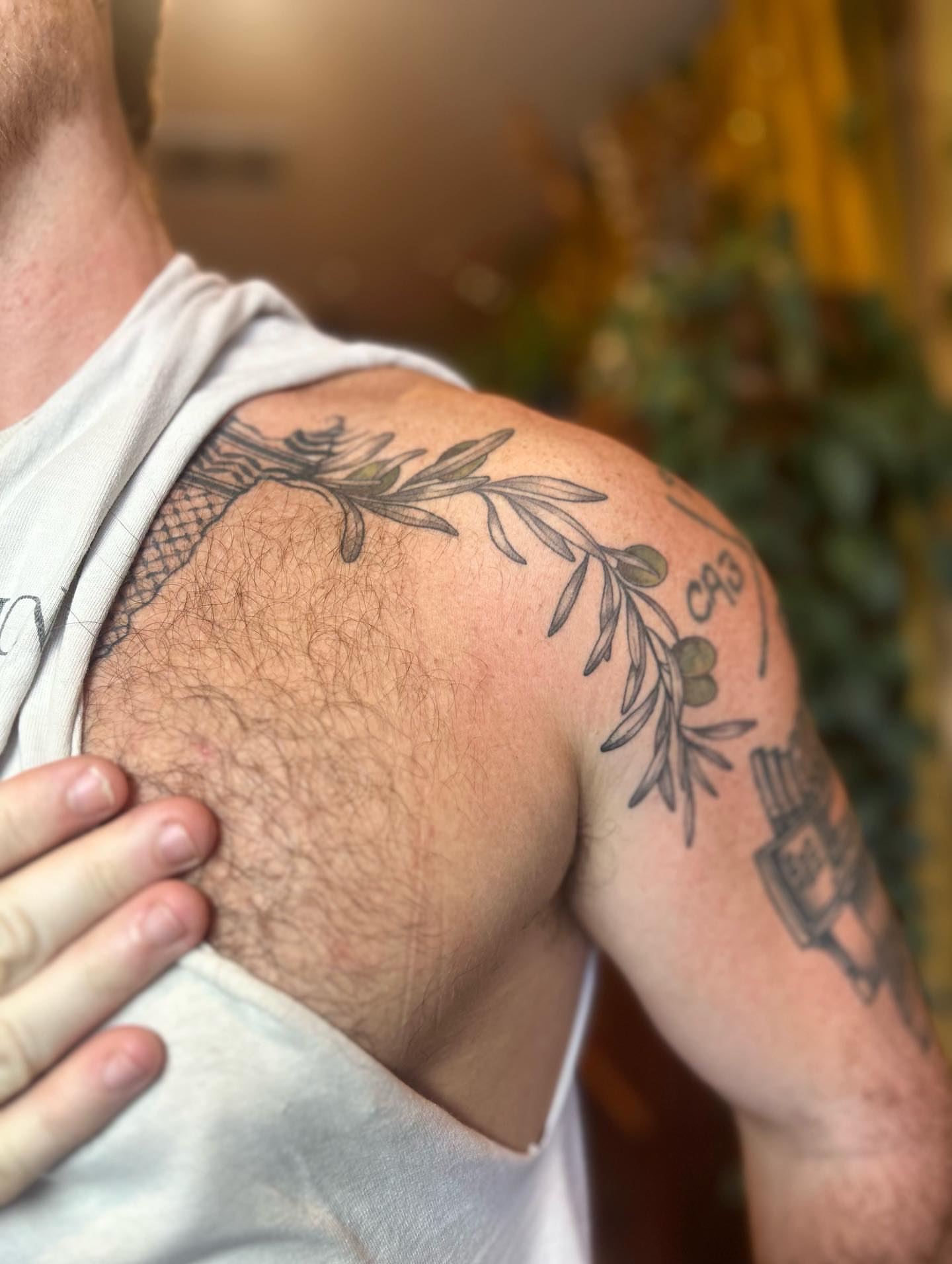 Olive branch black and grey tattoo on the shoulder by ✧✦ ☻ ✦✧