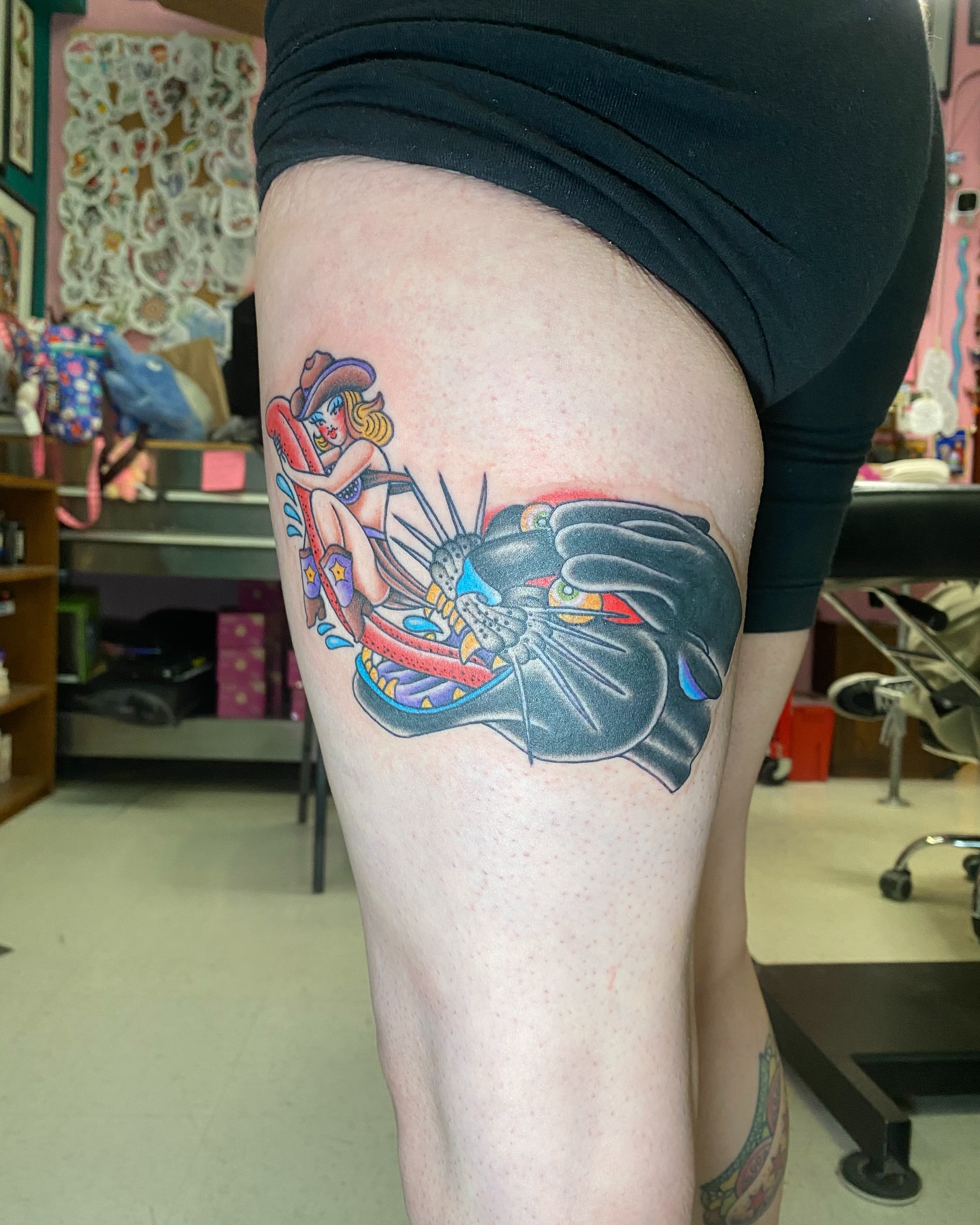 Statue of liberty American traditional tattoo on the thigh by Ramsie Segura-Andrews