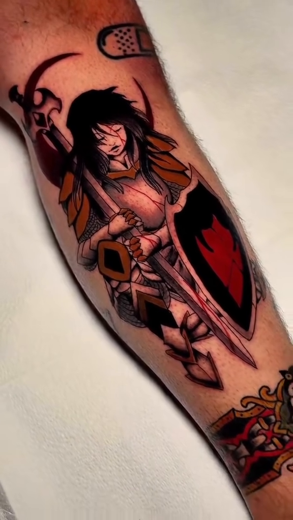 Knight with sword and shield neo-traditional tattoo by ✤ ᴋɪʀᴀ ᴋɴᴏᴡʟᴛᴏɴ ✤