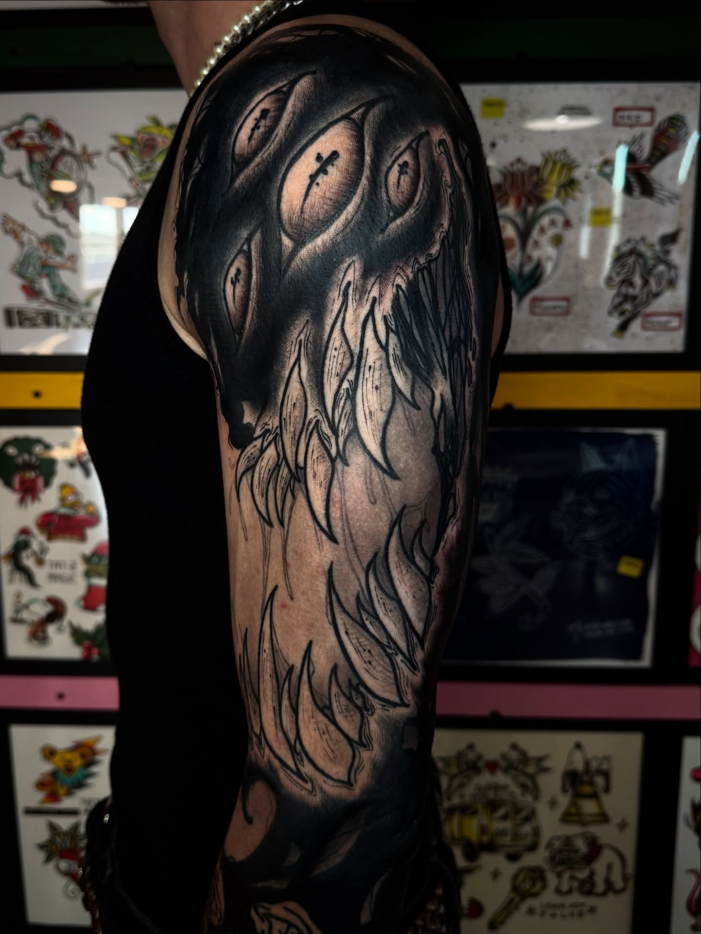 Owl realism tattoo on the shoulder by Mitch McGarry