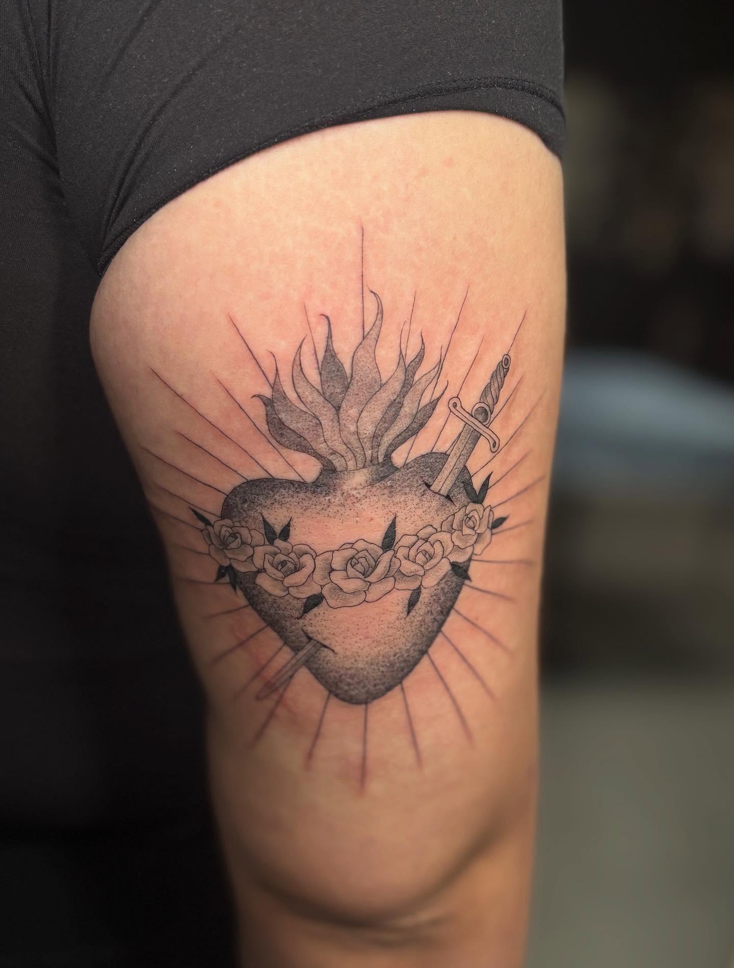 Tattoo by @marissawhitaker_ — dotwork, black_and_grey
