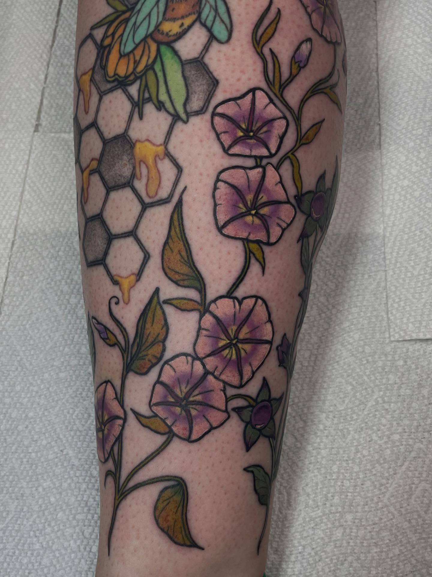 Morning glory flowers dotwork tattoo on the forearm by ✦ 𝐊𝐚𝐢𝐭 ✦