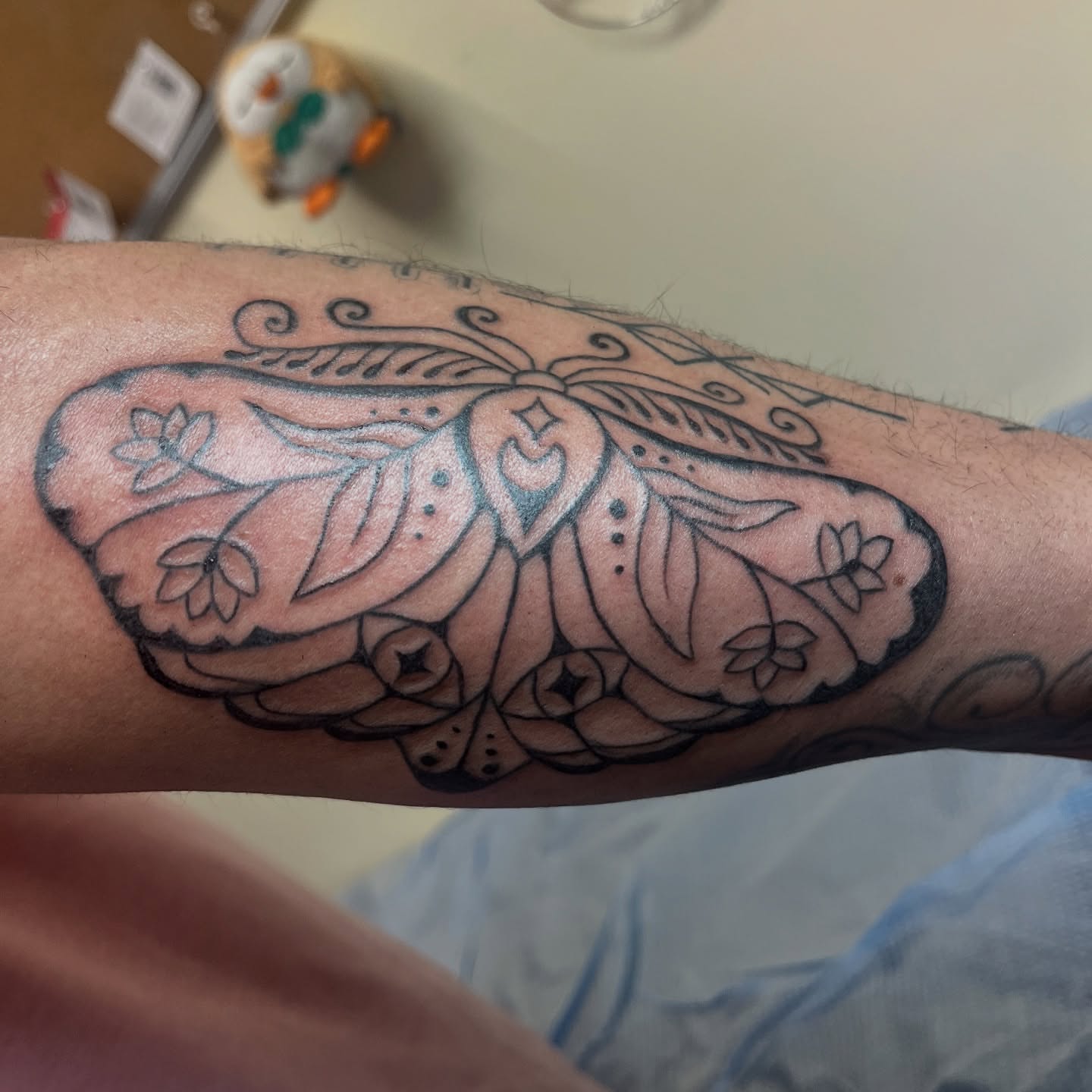 Butterfly black and grey tattoo on the forearm by Anya💋~NC Tattoo Artist