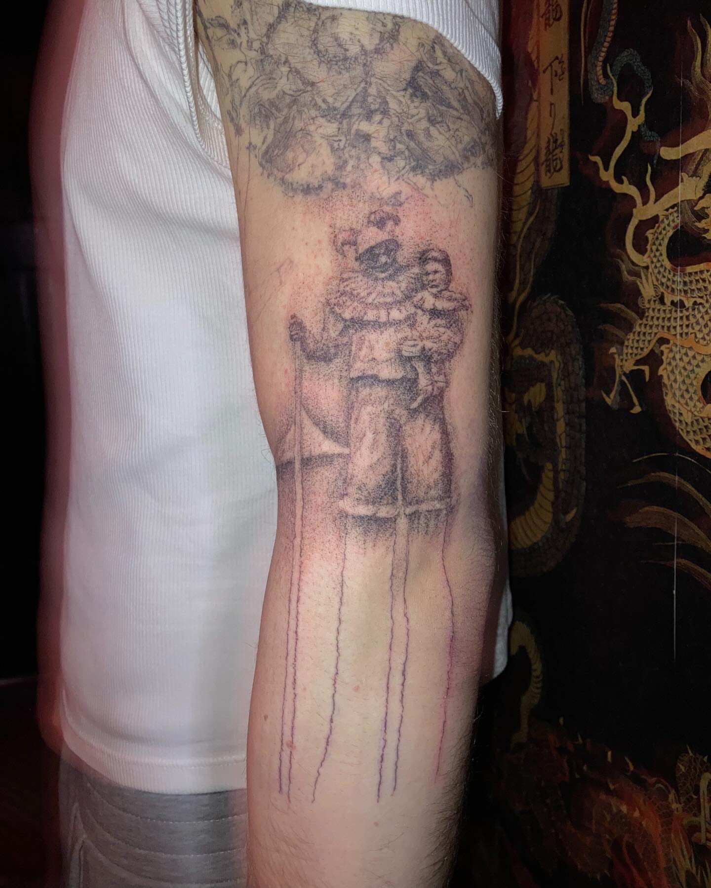 Statue with child dotwork tattoo on the forearm by Gregory Bramble Tattoo ๐ด๓ ง๓ ข๓ ฅ๓ ฎ๓ ง๓ ฟ