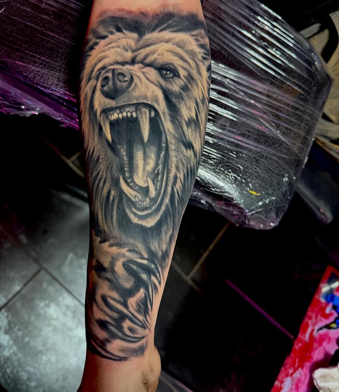 Tattoo by @barbedwireinktattoos — realism, black_and_grey