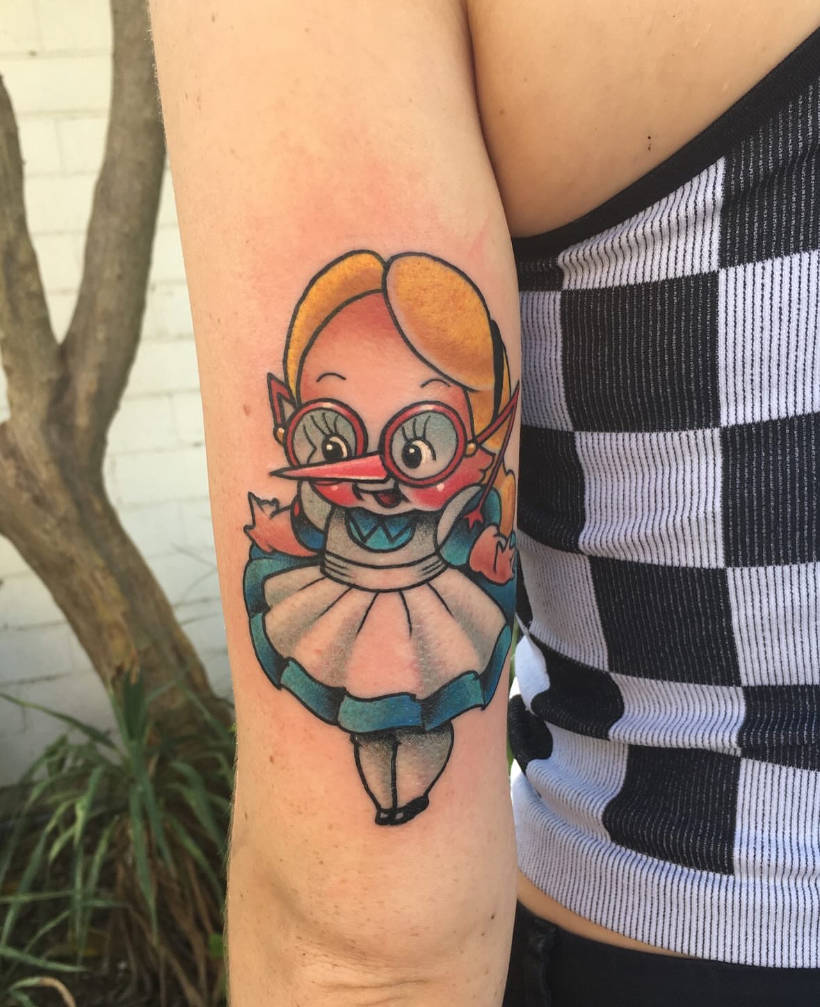 Dive girl new school tattoo on the forearm by Stacey Martin Smith