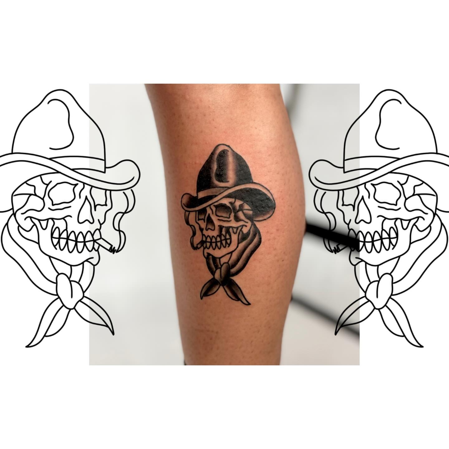 Cowboy skull black and grey tattoo on the forearm by Lip™