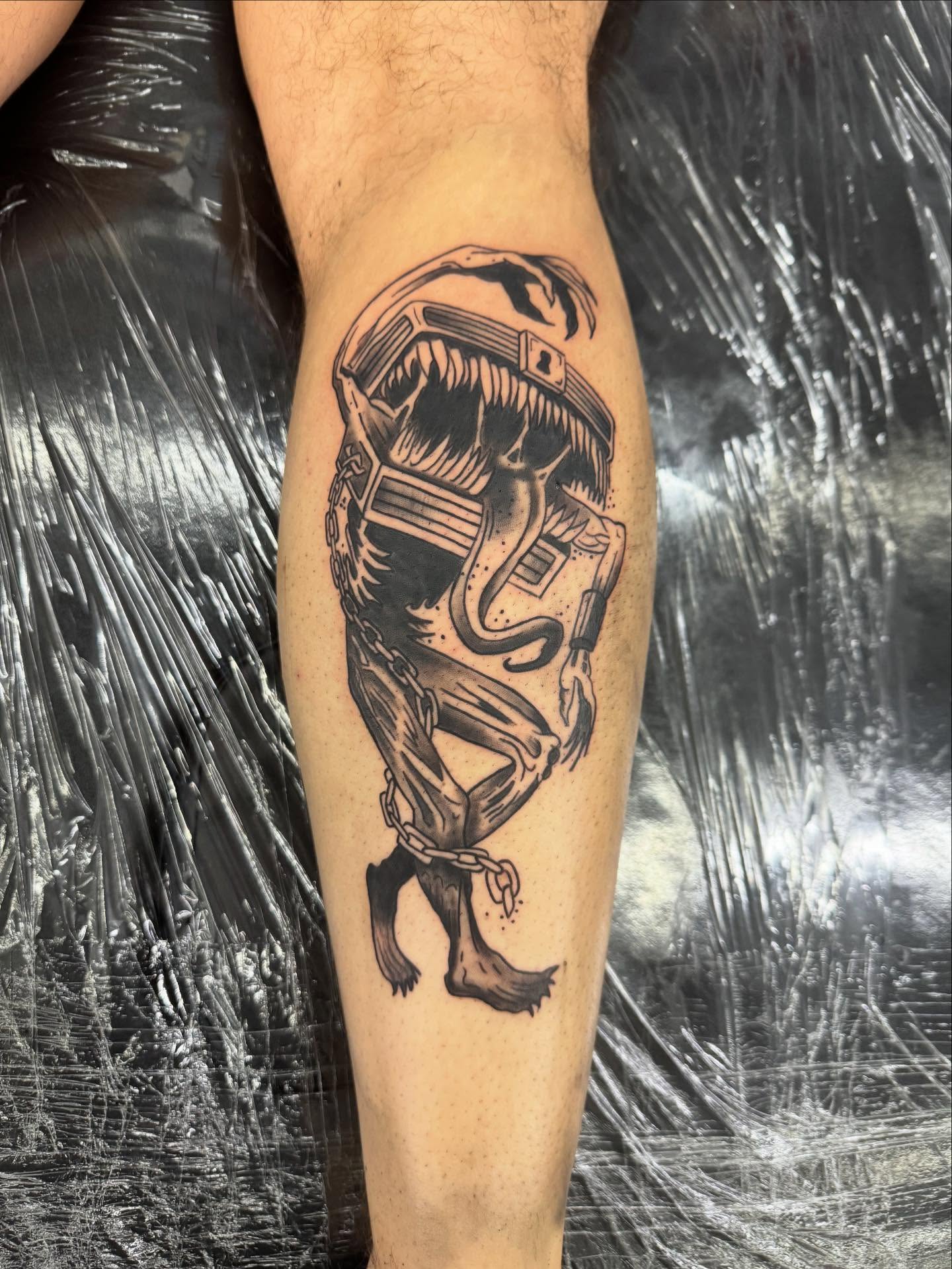 Alien black and grey tattoo on the forearm by Willi Tattoos👹