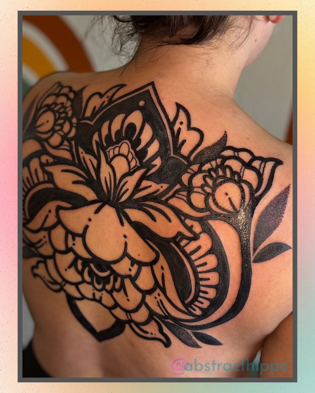 Floral mandala tribal tattoo on the back by abstracthippo