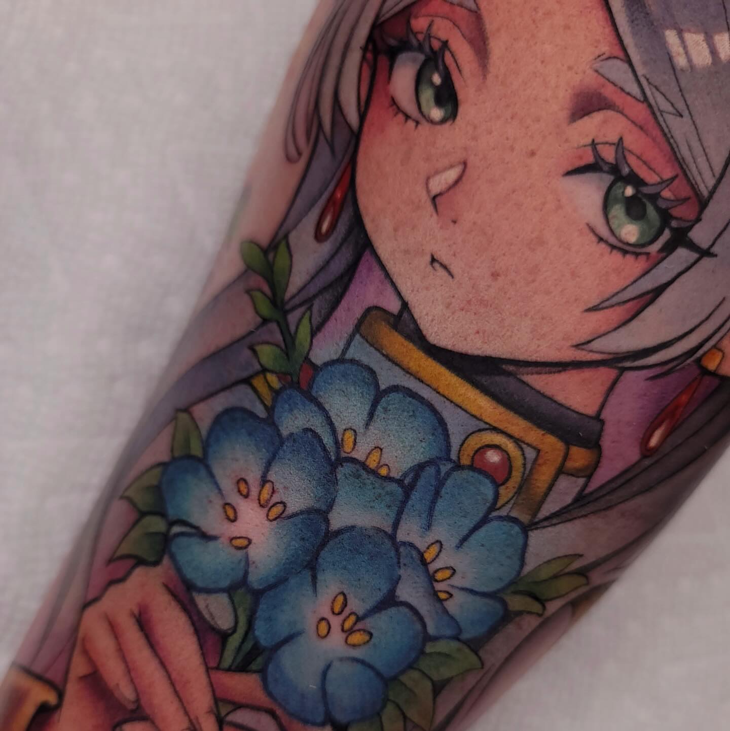 Anime character with flowers anime tattoo on the forearm by πΌπππΎππΌ π
πΌππππ