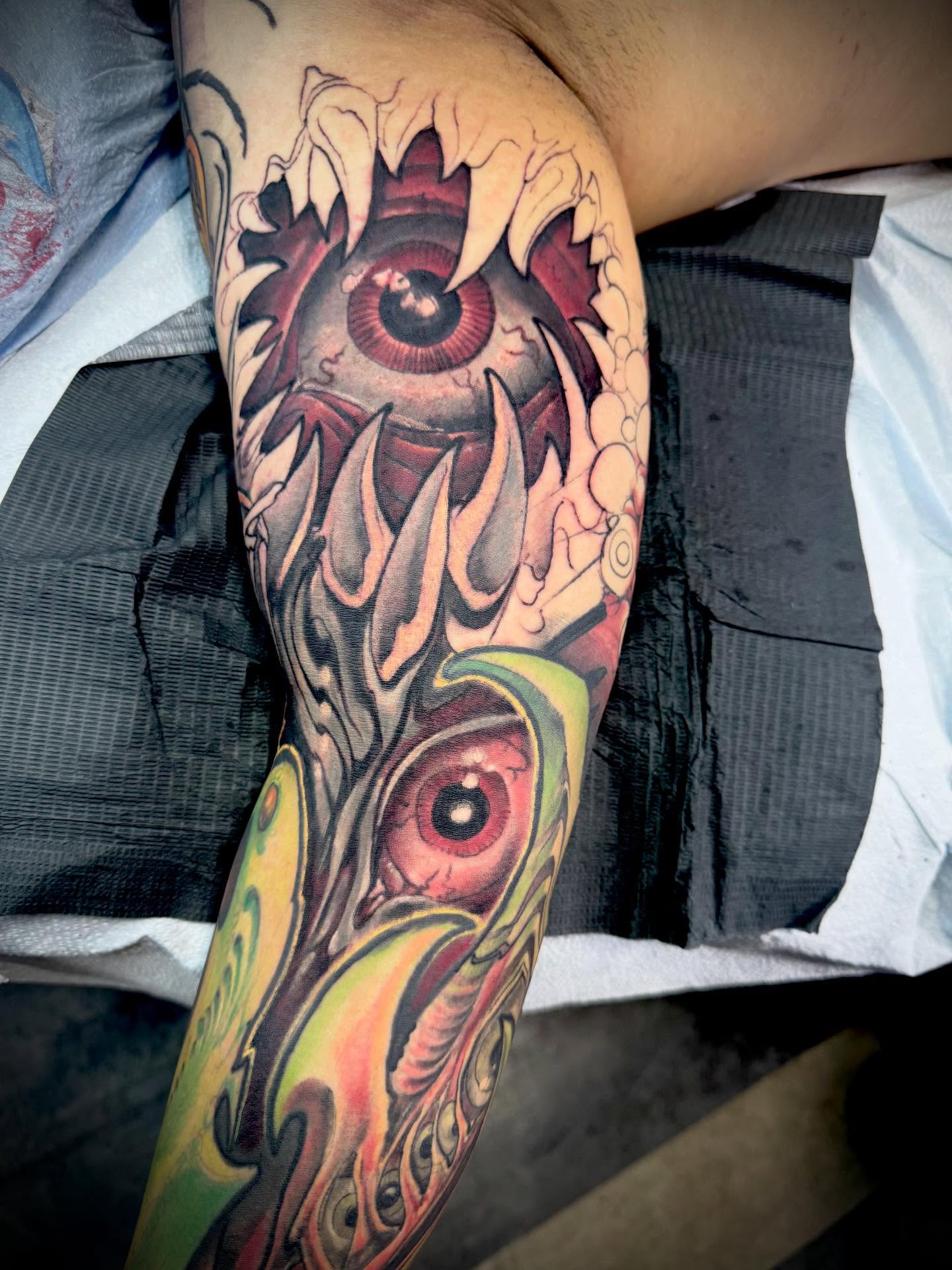Eye dark realism tattoo on the forearm by jonhighland